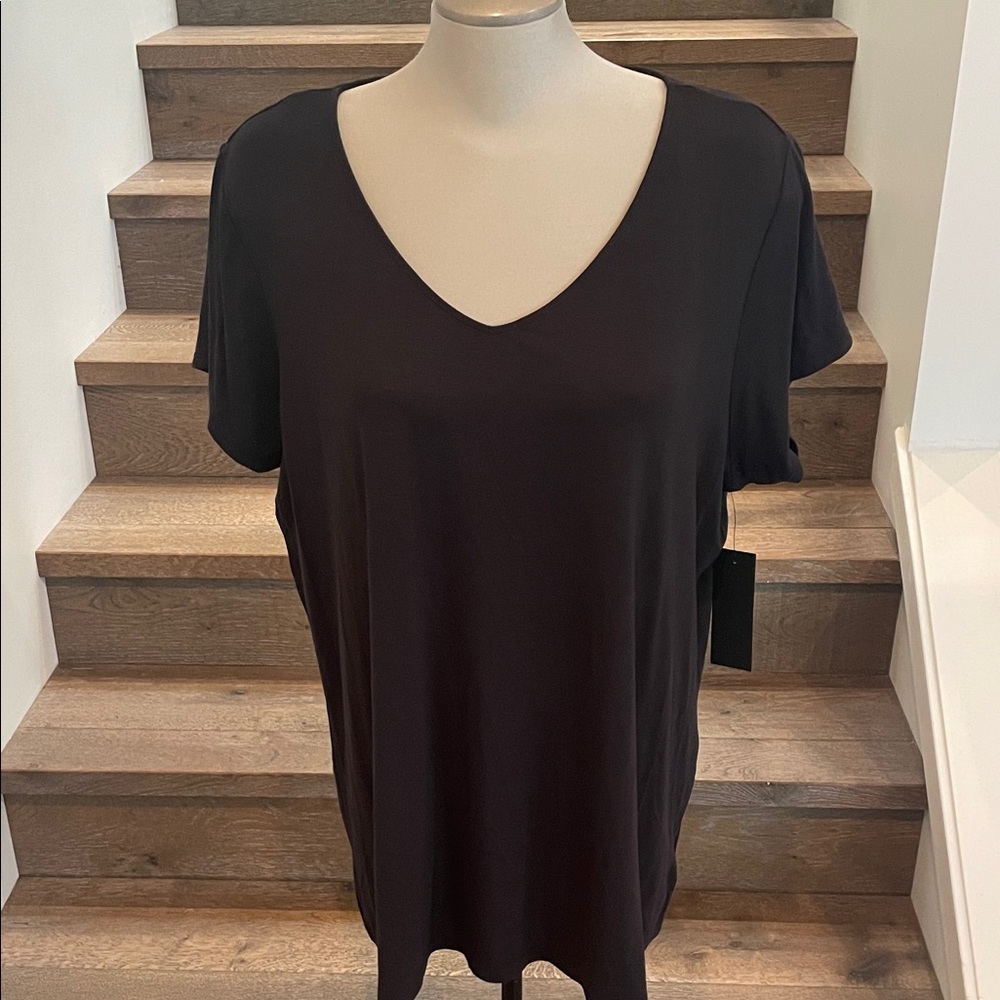 Rachel Zoe Black Short Sleeve V-Neck Top